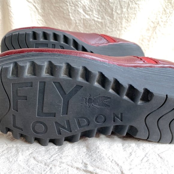 Fly London Burgundy Wedge Heels - Picture 7 of 8